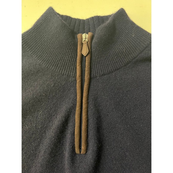 Cashmere mens quarter zip pullover MED leather pull lg sleeve‎ quiet luxury - Picture 2 of 11